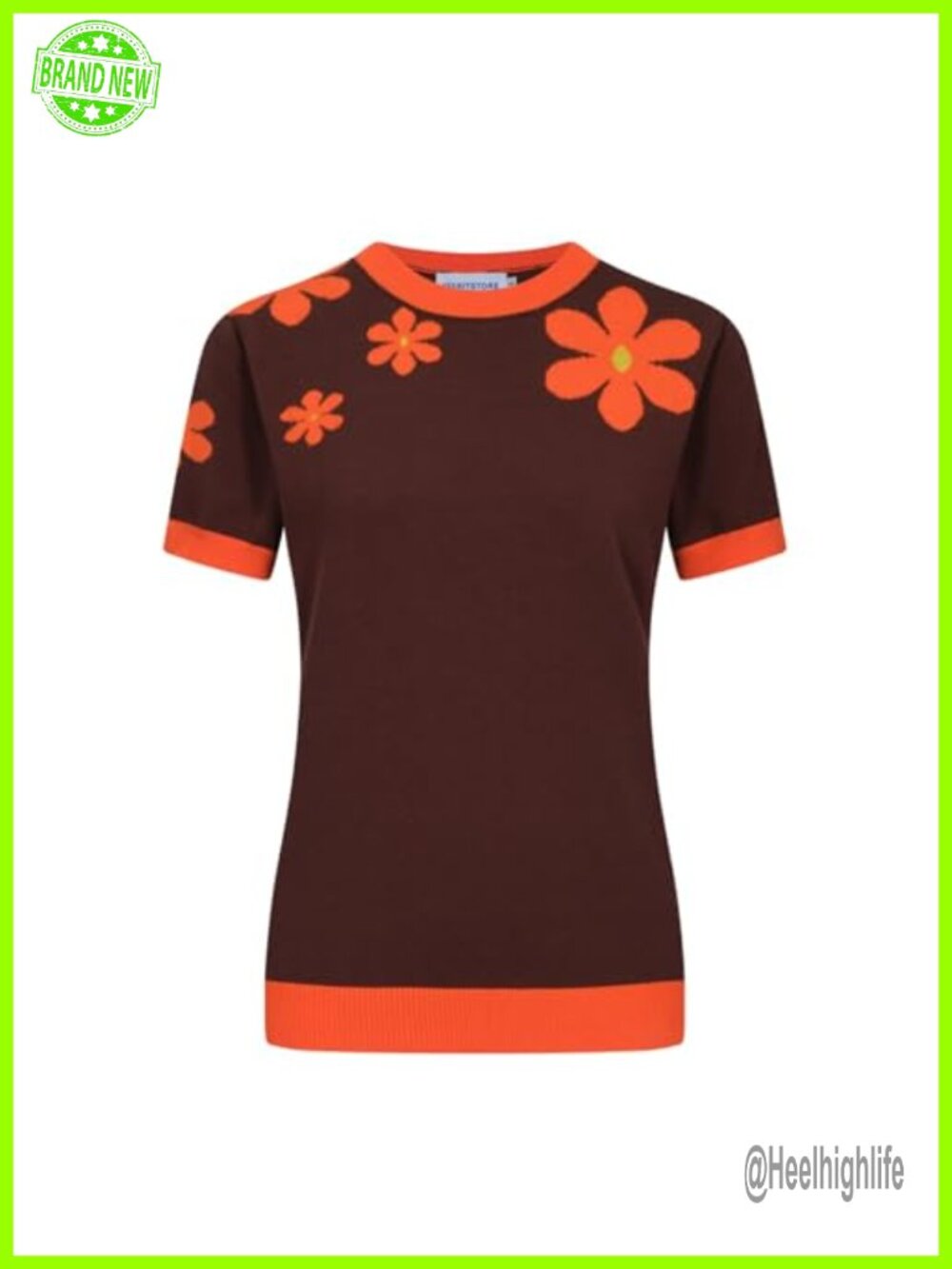 100% Cotton Knit Floral T-Shirt Short Sleeve Crew Neck Vintage Retro Casual